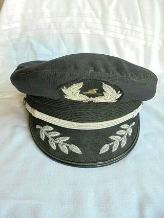1980s Airline Pilot Captain? Uniform Hat With Silver Bullion Thread - Named