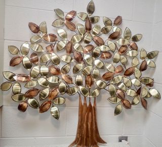 Large Mid - Century - Modern Copper & Brass Tree Of Life Wall Decor Sculpture 3 