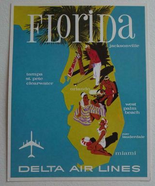Delta Airlines Florida Destination Cities Hardy Oversize Postcard - Mini Poster