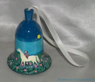 Sareka Oy Asta Pulkkinen Miniature Hand Painted Girl Horse Bell Ornament Finland