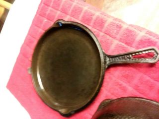 VINTAGE CAST IRON HAMMERED SKILLET 4 IN 1 LID WITH HINGE BY LODGE 3