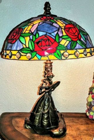 Disney Tiffany Style Limited Edition Belle Lamp W/ Box And 2