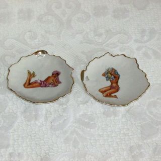 Risque Pin - Up Girl Ashtray Or Small Dish 2 Mid - Century Vintage Porcelain Japan