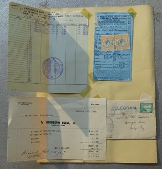 1947 Bermuda Scrapbook Page: Pan Am Ticket With Two Stamps,  Telegram,  Menus,  Etc