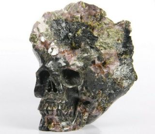 Huge 4.  0 " Tourmaline & Mica Carved Crystal Skull Sculpture,  Crystal Healing
