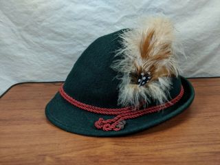 Vintage German Bavarian Green Felt Wool Oktoberfest Hat With Feather Pin Small