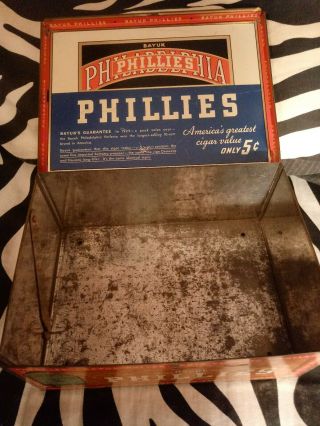 Cigar Tin Box Vtg 1940s Bayuk Philadelphia Perfecto Phillies Tobacco 5 Cents