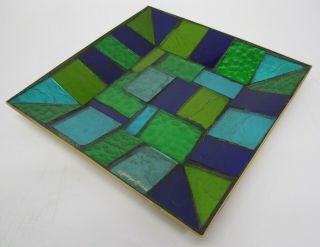 Vtg Mid Century Modern Georges Briard Art Glass Mosaic Tray Ashtray Dish Square 2