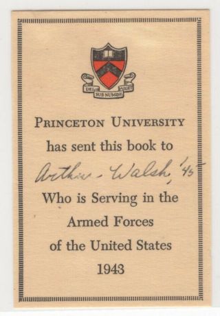 Wwii World War 2 Era 1943,  45 Princeton University Ephemera Old Paper Book Plate?