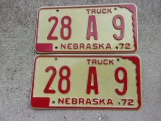 Nebraska 1972 Truck License Plate Pair 28 A 9