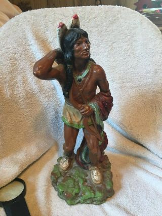 Vintage 14 " Tall Statue Of Native American Indian Brave With Bow & Arrows 1970