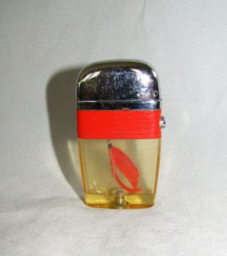 Vu - Lighter By Scripto Vintage Lighter With Fishing Lure Inside Red Band B