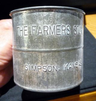 Antique Two - Cup Metal Sifting Cup " The Farmers Store,  Simpson,  Kansas "