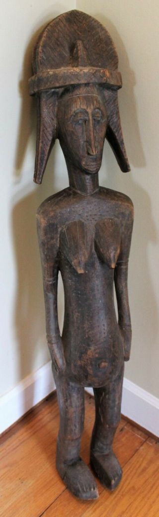 Large 34 Inch Mid Century African Carved Wood Fertility Statue