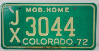 Vintage 1972 Colorado Mobile Home License Plate Jx 3044