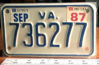 Motorcycle License Plate - Virginia 1987,  Stickered
