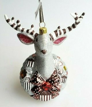 Henri Bendel Blown Glass Ornament Deer Head Wreath Reindeer With Tag