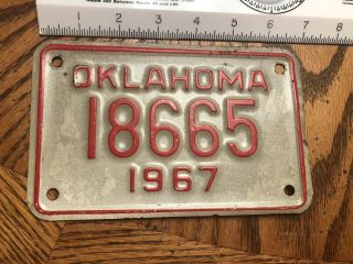 1967 Oklahoma Motorcycle License Plate Mc Motor Cycle Antique Old Vintage 18665
