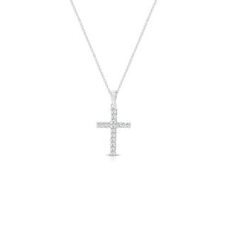Natural Diamond Small Cross Pendant -.  25cttw - 14k White Gold - Simple
