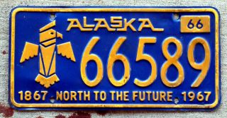 1966 Alaska Centennial [1867 - 1967] Totem Pole Eagle License Plate