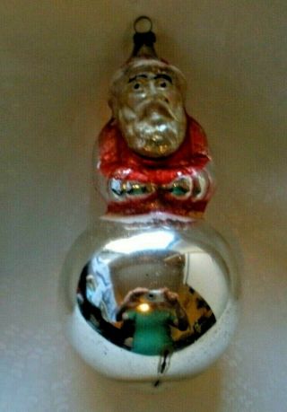 Early German Blown Santa On A Ball Ornament.  Large