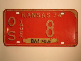 License Plate Truck Tag 1974 Kansas Os 8 Low Number [z95]