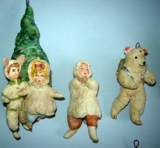 Set of 9 antique old early 1900s Russian Christmas ornaments Spun Cotton Rare 3