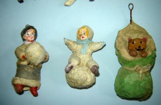 Set of 9 antique old early 1900s Russian Christmas ornaments Spun Cotton Rare 5