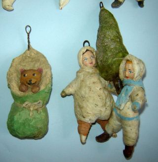 Set of 9 antique old early 1900s Russian Christmas ornaments Spun Cotton Rare 6