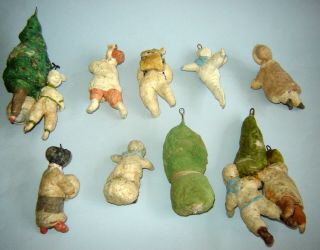 Set of 9 antique old early 1900s Russian Christmas ornaments Spun Cotton Rare 7