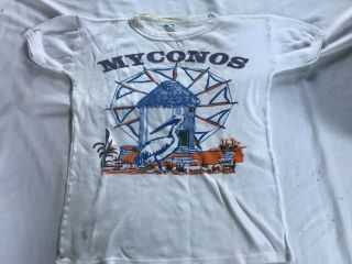 Vintage Myconos Greece Greek Tourist Shirt Womens Small 60s 70s Mykonos