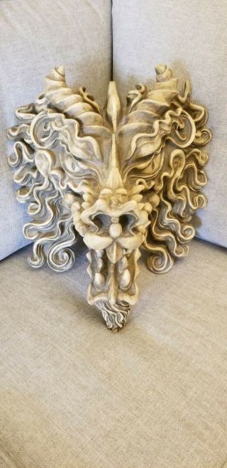 Vintage Asian Carved Dragon Head Trophy Wall Sculpture Medieval Gothic