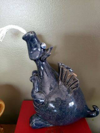 Hogenson Pottery 1984 Dark Blue Dragon Lamp Or Decanter