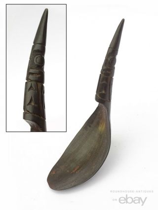 19th C.  Northwest Coast Native American Indian Tlingit Carved Horn Feast Spoon