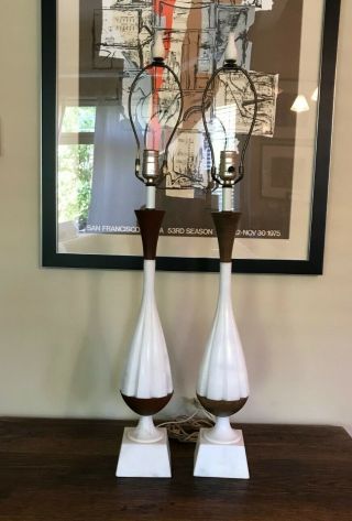 Midcentury Modern Alabaster And Wood Table Lamp Pair