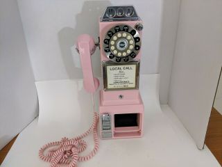 Rare Crosley Retro Pink Pay Phone Public Telephone Payphone Cr56 Faux Rotary
