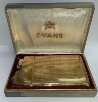 Vintage Evans Chrome Fluted Gold Tone Cigarette Case With Lighter - Box