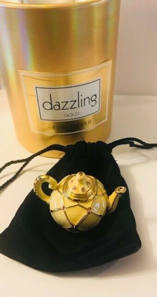 Nib - Full/unused 1999 Estee Lauder Dazzling Gold " Gold Teapot " Solid Perfume Comp