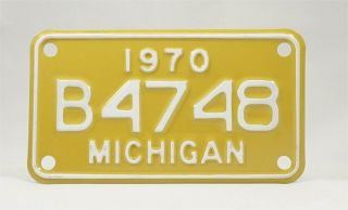 1970 Michigan Motorcycle License Plate - Near