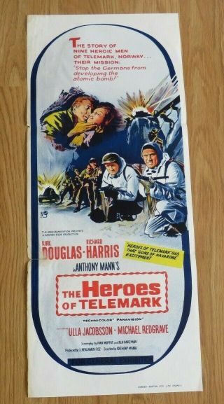 The Heroes Of Telemark 1965 Daybill Cinema Film Poster Kirk Douglas