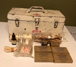 Large Vintage Antique Red Cross Medical Box Nurses First Aid Kit With Supplies