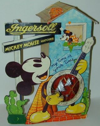 Mickey Mouse Ingersoll Watch Store Display 1938 Deluxe Watch - Very Hard To Find