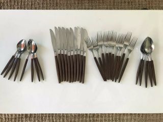 33 Pc Ekco Eterna Canoe Muffin Mid Century Flatware Knives Forks Spoons Japan