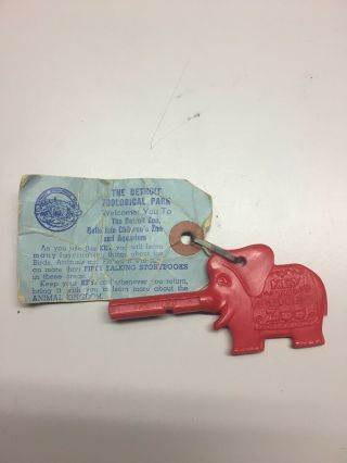 Vintage Detroit Zoo Turnkey Red Elephant Talking Storybook Key Belle Isle W/tag