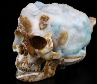 Huge 6.  8 " Blue Aragonite Carved Crystal Skull,  Crystal Healing