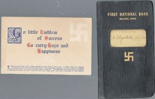 1915 - 23 Swastika Cross (good Luck Symbol) On Bank Book With Explanatory Postcard