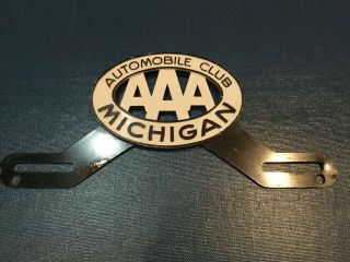 Vintage Aaa Automobile Club Michigan Metal License Plate Topper