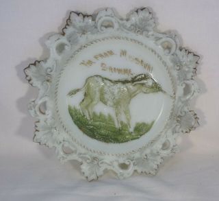 Antique Milk Glass Plate Souvenir Missouri Mule Center Star Edge Paint Wear Neat