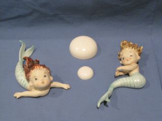 Vintage Lefton Ceramic Mermaid Bathroom Wall Plaques