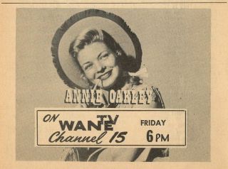 1958 Wane Fort Wayne,  Indiana Tv Ad Annie Oakley Western Series Gale Davis